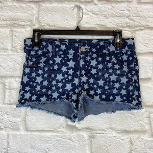 CELEBRITY PINK Junior Shorts Size 13 Blue with Stars Pockets Raw Edges
